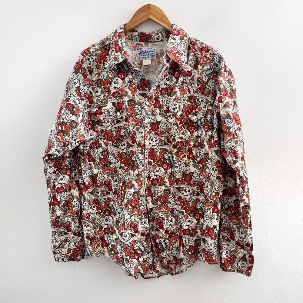 ROCKMOUNT Ranch Wear  Skulls & Floral Print Western Shirt No Size Tag
